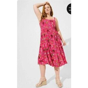 Torrid Hot Pink Midi Lenny Sweetheart Dress Size 2 (18-20) Animal Jungle Pockets